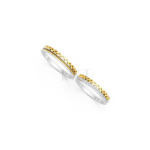 Nhẫn cưới E833 phong cách sang trọng, đường nét độc đáo phối màu Dual Color vàng đẹp, họa tiết hình học, độc đáo