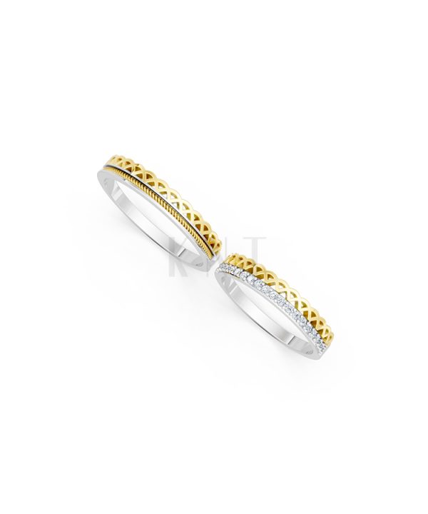 Nhẫn cưới E833 phong cách sang trọng, đường nét độc đáo phối màu Dual Color vàng đẹp, họa tiết hình học, độc đáo