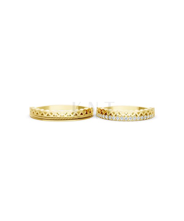 Nhẫn cưới E833 phong cách sang trọng, đường nét độc đáo màu Vàng Gold vàng 10K/14K/18K/607 đính đá nhỏ, thanh lịch