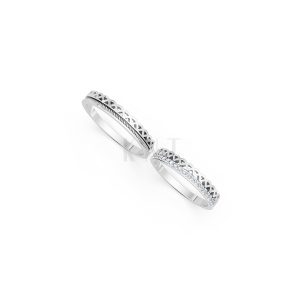 Nhẫn cưới E833 phong cách sang trọng, đường nét độc đáo màu vàng trắng White Gold kiểu dáng cá tính, hiện đại