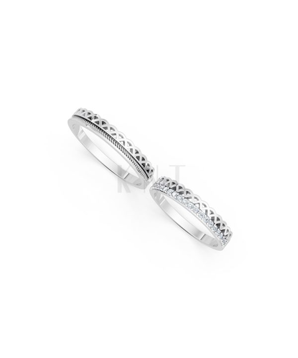 Nhẫn cưới E833 phong cách sang trọng, đường nét độc đáo màu vàng trắng White Gold kiểu dáng cá tính, hiện đại