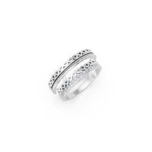 Nhẫn cưới E833 phong cách sang trọng, đường nét độc đáo màu vàng trắng White Gold kiểu dáng hiện đại, nổi bật