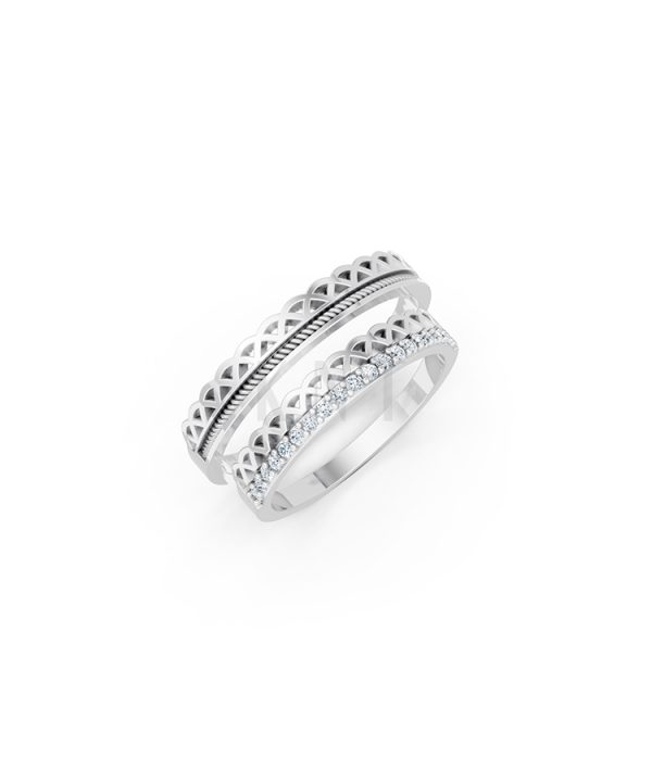 Nhẫn cưới E833 phong cách sang trọng, đường nét độc đáo màu vàng trắng White Gold kiểu dáng hiện đại, nổi bật