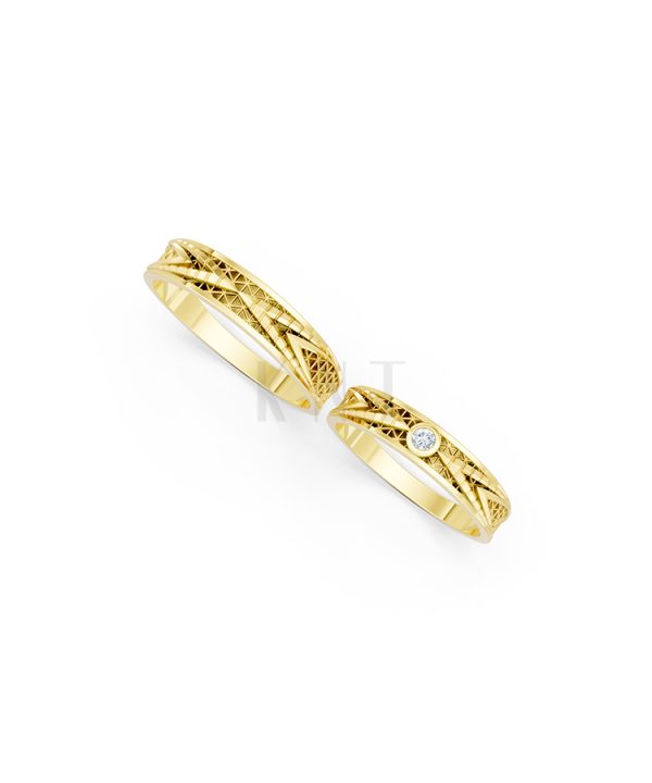 Nhẫn cưới E837 phong cách cổ điển, họa tiết lưới đan xen màu Vàng Gold vàng 10K/14K/18K/607 đính đá nhỏ, thanh lịch