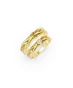 Nhẫn cưới E837 phong cách cổ điển, họa tiết lưới đan xen màu Vàng Gold thiết kế tinh tế, sang trọng