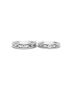 Nhẫn cưới E837 phong cách cổ điển, họa tiết lưới đan xen màu vàng trắng White Gold vàng sáng bóng, thiết kế trẻ trung