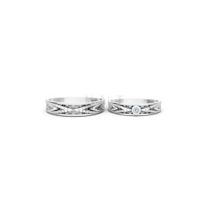 Nhẫn cưới E837 phong cách cổ điển, họa tiết lưới đan xen màu vàng trắng White Gold vàng sáng bóng, thiết kế trẻ trung