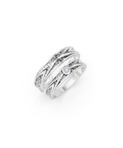 Nhẫn cưới E837 phong cách cổ điển, họa tiết lưới đan xen màu vàng trắng White Gold kiểu dáng hiện đại, nổi bật