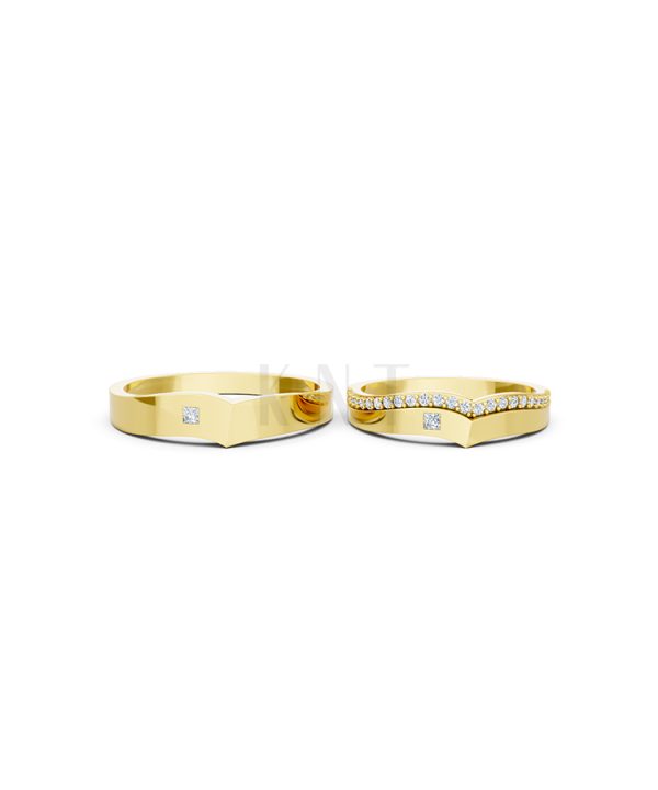 Nhẫn cưới E839 dáng chữ V độc đáo, phong cách hiện đại màu Vàng Gold vàng 10K/14K/18K/607 đính đá nhỏ, thanh lịch