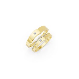 Nhẫn cưới E839 dáng chữ V độc đáo, phong cách hiện đại màu Vàng Gold thiết kế tinh tế, sang trọng