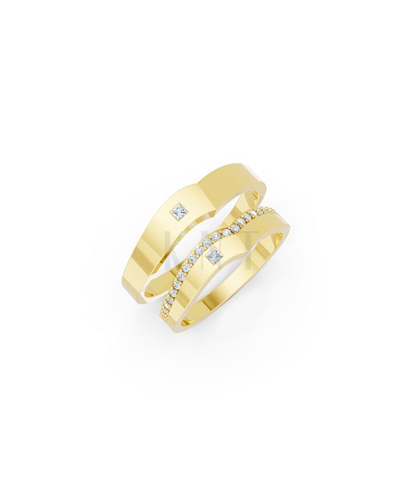 Nhẫn cưới E839 dáng chữ V độc đáo, phong cách hiện đại màu Vàng Gold thiết kế tinh tế, sang trọng