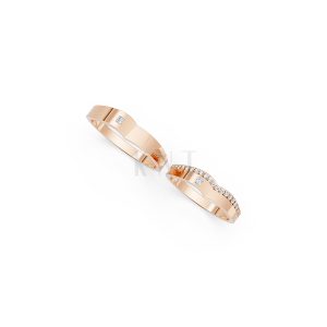 Nhẫn cưới E839 dáng chữ V độc đáo, phong cách hiện đại màu vàng hồng Rose Gold vàng đẹp, họa tiết hình học, độc đáo
