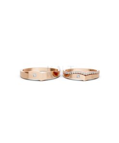 Nhẫn cưới E839 dáng chữ V độc đáo, phong cách hiện đại màu vàng hồng Rose Gold thiết kế đối xứng, phong cách, ấn tượng