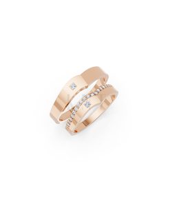 Nhẫn cưới E839 dáng chữ V độc đáo, phong cách hiện đại màu vàng hồng Rose Gold họa tiết ấn tượng, cá tính