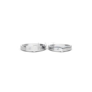 Nhẫn cưới E839 dáng chữ V độc đáo, phong cách hiện đại màu vàng trắng White Gold vàng sáng bóng, thiết kế trẻ trung