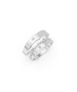 Nhẫn cưới E839 dáng chữ V độc đáo, phong cách hiện đại màu vàng trắng White Gold kiểu dáng hiện đại, nổi bật