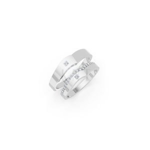 Nhẫn cưới E839 dáng chữ V độc đáo, phong cách hiện đại màu vàng trắng White Gold kiểu dáng hiện đại, nổi bật