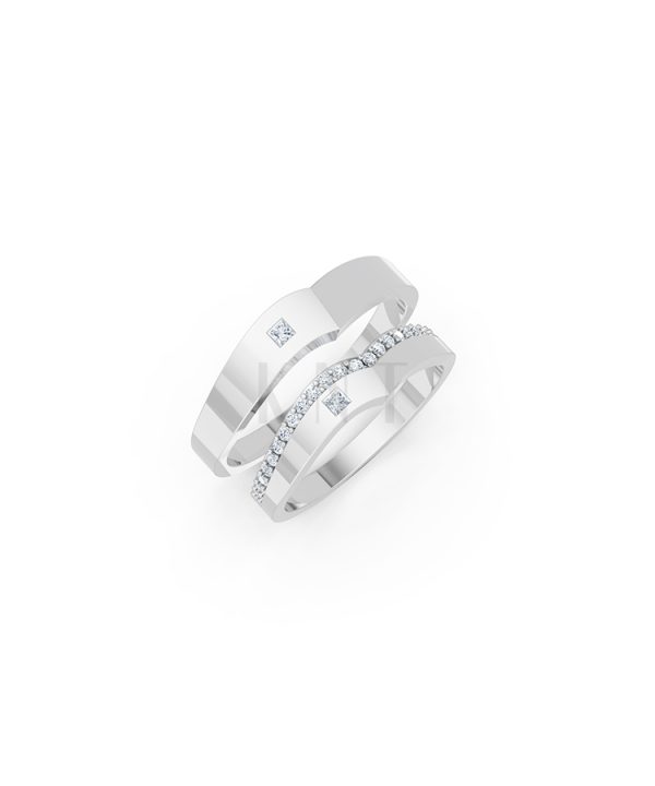 Nhẫn cưới E839 dáng chữ V độc đáo, phong cách hiện đại màu vàng trắng White Gold kiểu dáng hiện đại, nổi bật