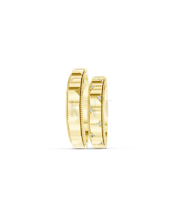 Nhẫn cưới E840 phong cách tối giản, hình khối đa giác màu Vàng Gold vàng 10K/14K/18K/607 đính đá nhỏ, thanh lịch