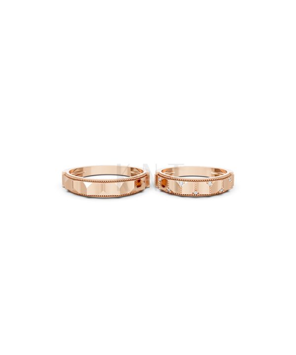 Nhẫn cưới E840 phong cách tối giản, hình khối đa giác màu vàng hồng Rose Gold thiết kế đối xứng, phong cách, ấn tượng