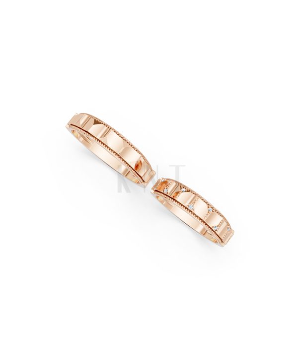 Nhẫn cưới E840 phong cách tối giản, hình khối đa giác màu vàng hồng Rose Gold vàng đẹp, họa tiết hình học, độc đáo