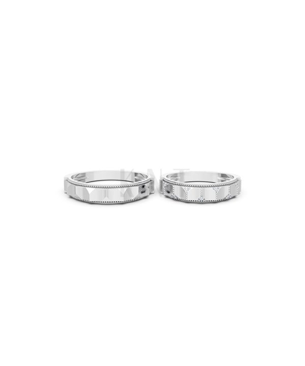 Nhẫn cưới E840 phong cách tối giản, hình khối đa giác màu vàng trắng White Gold vàng sáng, đường nét sắc sảo, tinh tế