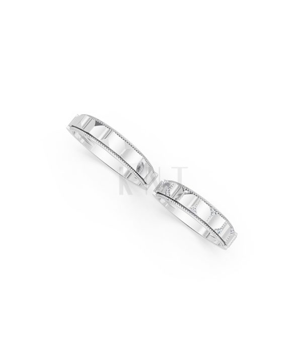 Nhẫn cưới E840 phong cách tối giản, hình khối đa giác màu vàng trắng White Gold kiểu dáng cá tính, hiện đại