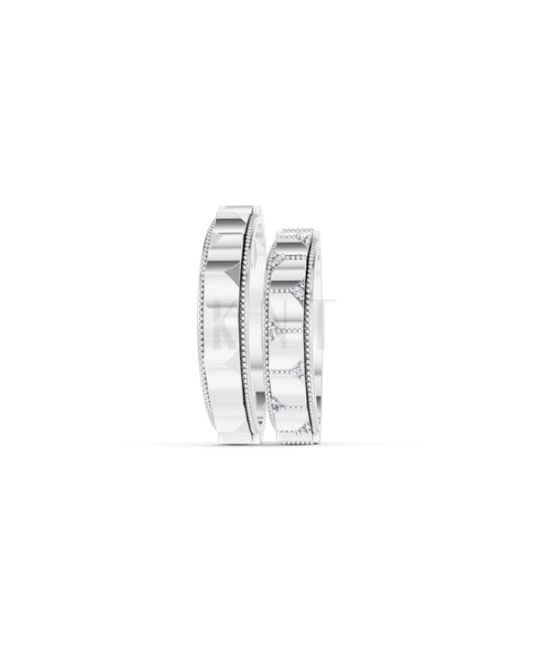 Nhẫn cưới E840 phong cách tối giản, hình khối đa giác màu vàng trắng White Gold vàng sáng bóng, thiết kế trẻ trung