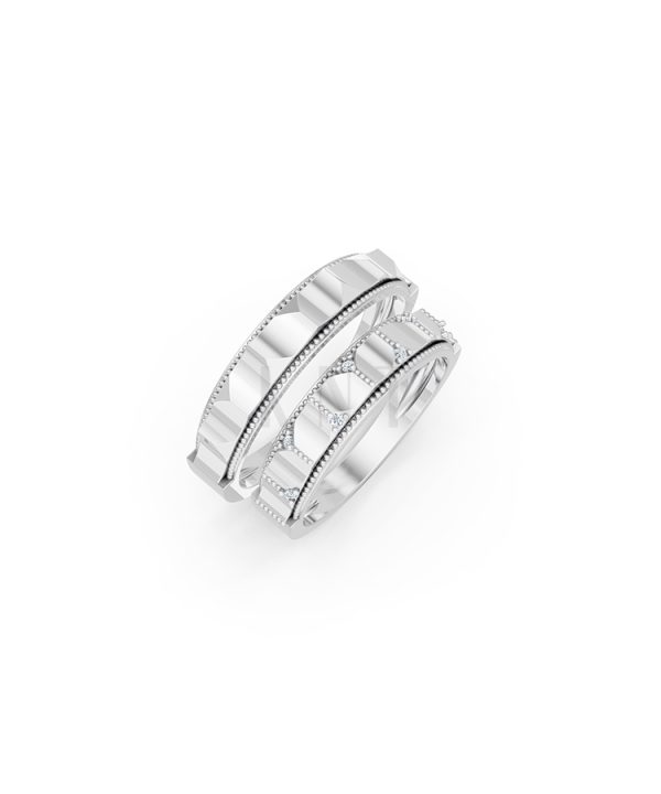 Nhẫn cưới E840 phong cách tối giản, hình khối đa giác màu vàng trắng White Gold kiểu dáng hiện đại, nổi bật