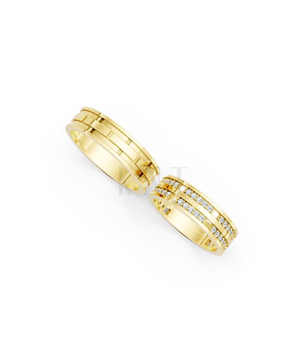 Nhẫn cưới E841 bản nhẫn lớn đính đá lấp lánh, tinh xảo màu Vàng Gold mặt nhẫn chạm khắc tinh xảo, độc đáo