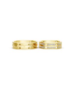 Nhẫn cưới E841 bản nhẫn lớn đính đá lấp lánh, tinh xảo màu Vàng Gold vàng 10K/14K/18K/607 đính đá nhỏ, thanh lịch