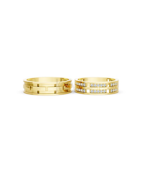 Nhẫn cưới E841 bản nhẫn lớn đính đá lấp lánh, tinh xảo màu Vàng Gold vàng 10K/14K/18K/607 đính đá nhỏ, thanh lịch