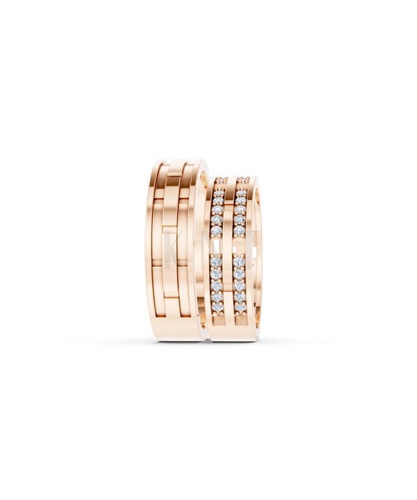 Nhẫn cưới E841 bản nhẫn lớn đính đá lấp lánh, tinh xảo màu vàng hồng Rose Gold thiết kế đối xứng, phong cách, ấn tượng