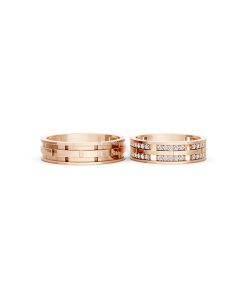 Nhẫn cưới E841 bản nhẫn lớn đính đá lấp lánh, tinh xảo màu vàng hồng Rose Gold cặp đôi, phong cách trẻ trung, nổi bật