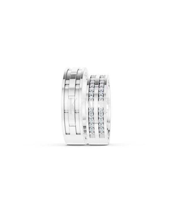 Nhẫn cưới E841 bản nhẫn lớn đính đá lấp lánh, tinh xảo màu vàng trắng White Gold vàng sáng, đường nét sắc sảo, tinh tế