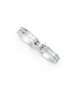 Nhẫn cưới E841 bản nhẫn lớn đính đá lấp lánh, tinh xảo màu vàng trắng White Gold kiểu dáng cá tính, hiện đại