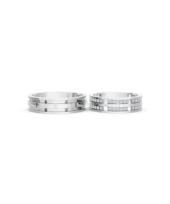 Nhẫn cưới E841 bản nhẫn lớn đính đá lấp lánh, tinh xảo màu vàng trắng White Gold vàng sáng bóng, thiết kế trẻ trung