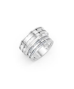Nhẫn cưới E841 bản nhẫn lớn đính đá lấp lánh, tinh xảo màu vàng trắng White Gold kiểu dáng hiện đại, nổi bật