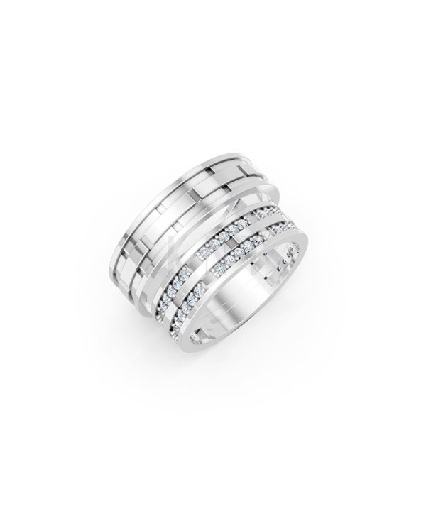 Nhẫn cưới E841 bản nhẫn lớn đính đá lấp lánh, tinh xảo màu vàng trắng White Gold kiểu dáng hiện đại, nổi bật
