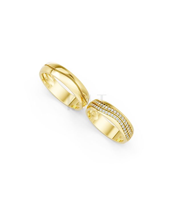 Nhẫn cưới E843 bản nhẫn lớn cá tính, đính đá sang trọng màu Vàng Gold vàng 10K/14K/18K/607 đính đá nhỏ, thanh lịch
