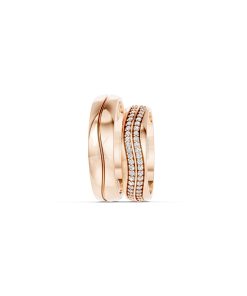 Nhẫn cưới E843 bản nhẫn lớn cá tính, đính đá sang trọng màu vàng hồng Rose Gold cặp đôi, phong cách trẻ trung, nổi bật