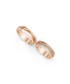Nhẫn cưới E843 bản nhẫn lớn cá tính, đính đá sang trọng màu vàng hồng Rose Gold vàng đẹp, họa tiết hình học, độc đáo