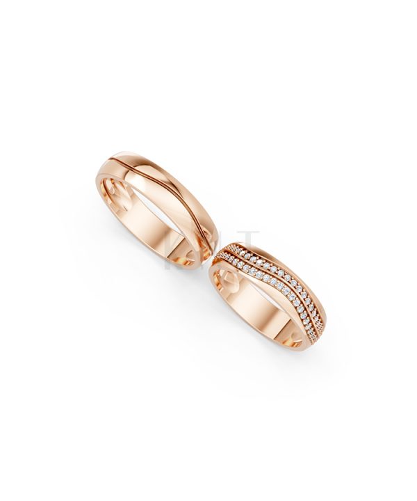 Nhẫn cưới E843 bản nhẫn lớn cá tính, đính đá sang trọng màu vàng hồng Rose Gold vàng đẹp, họa tiết hình học, độc đáo