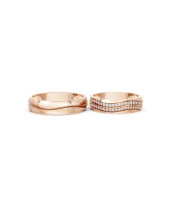 Nhẫn cưới E843 bản nhẫn lớn cá tính, đính đá sang trọng màu vàng hồng Rose Gold thiết kế đối xứng, phong cách, ấn tượng