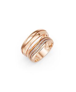 Nhẫn cưới E843 bản nhẫn lớn cá tính, đính đá sang trọng màu vàng hồng Rose Gold họa tiết ấn tượng, cá tính