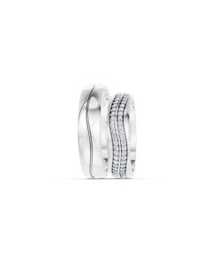 Nhẫn cưới E843 bản nhẫn lớn cá tính, đính đá sang trọng màu vàng trắng White Gold vàng sáng, đường nét sắc sảo, tinh tế