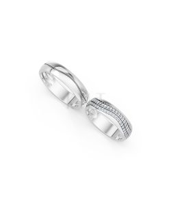 Nhẫn cưới E843 bản nhẫn lớn cá tính, đính đá sang trọng màu vàng trắng White Gold kiểu dáng cá tính, hiện đại