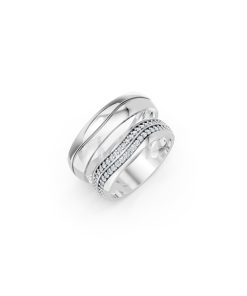 Nhẫn cưới E843 bản nhẫn lớn cá tính, đính đá sang trọng màu vàng trắng White Gold kiểu dáng hiện đại, nổi bật