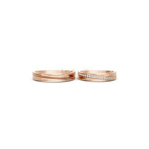 Nhẫn cưới E844 màu vàng hồng Rose Gold thiết kế đối xứng, phong cách, ấn tượng