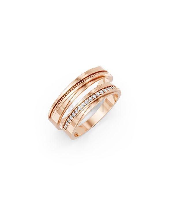 Nhẫn cưới E844 màu vàng hồng Rose Gold họa tiết ấn tượng, cá tính